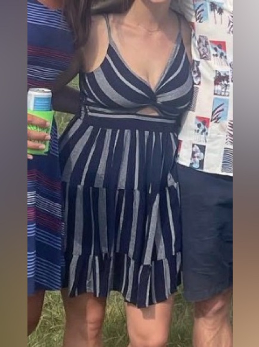 Angie Navy and White Striped Key Hole Dress